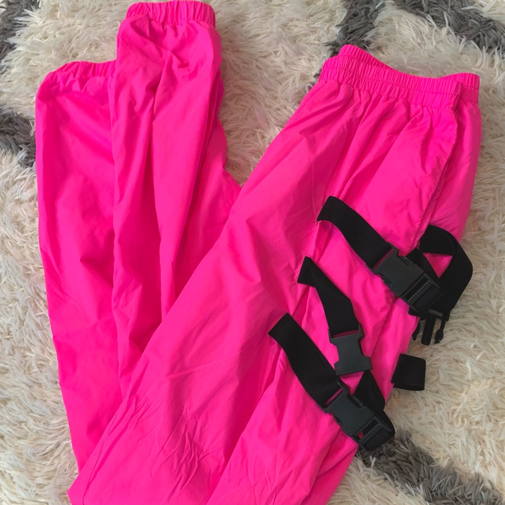 Hot & Delicious Neon Pink Joggers with Black Buckle Straps